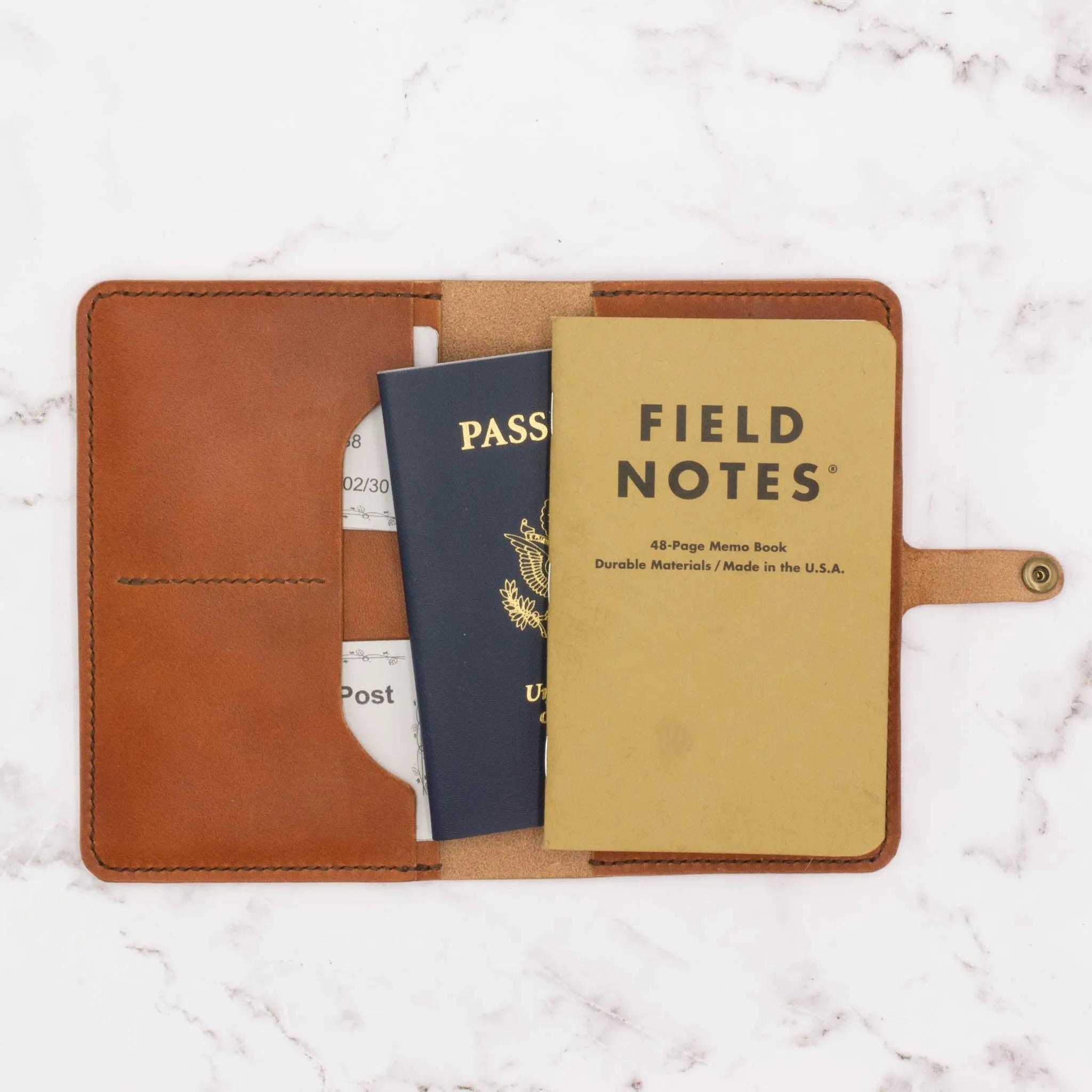 Leather Field Note / Passport Cover with Snap Closure - English Tan