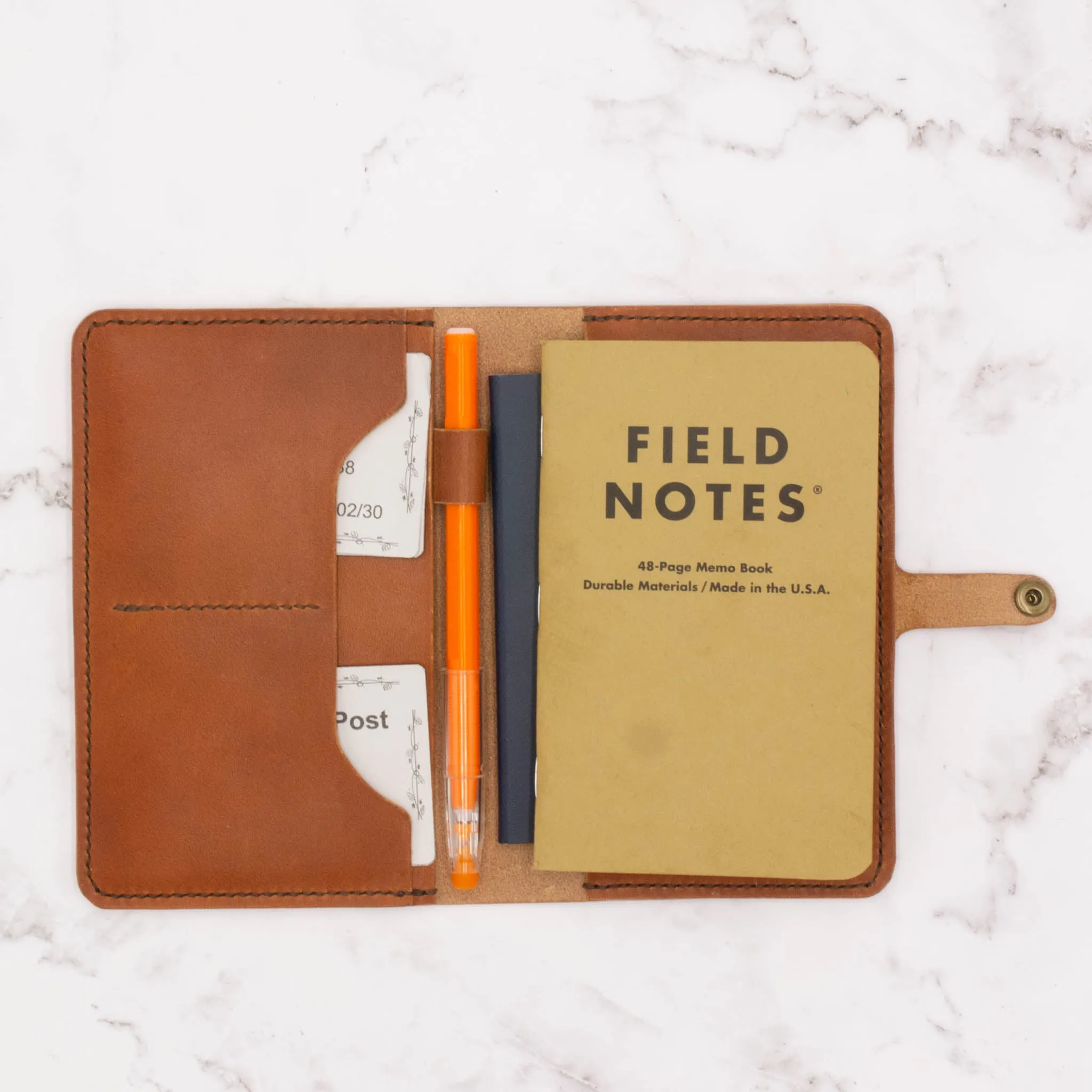 Leather Field Note / Passport Cover with Snap Closure - English Tan