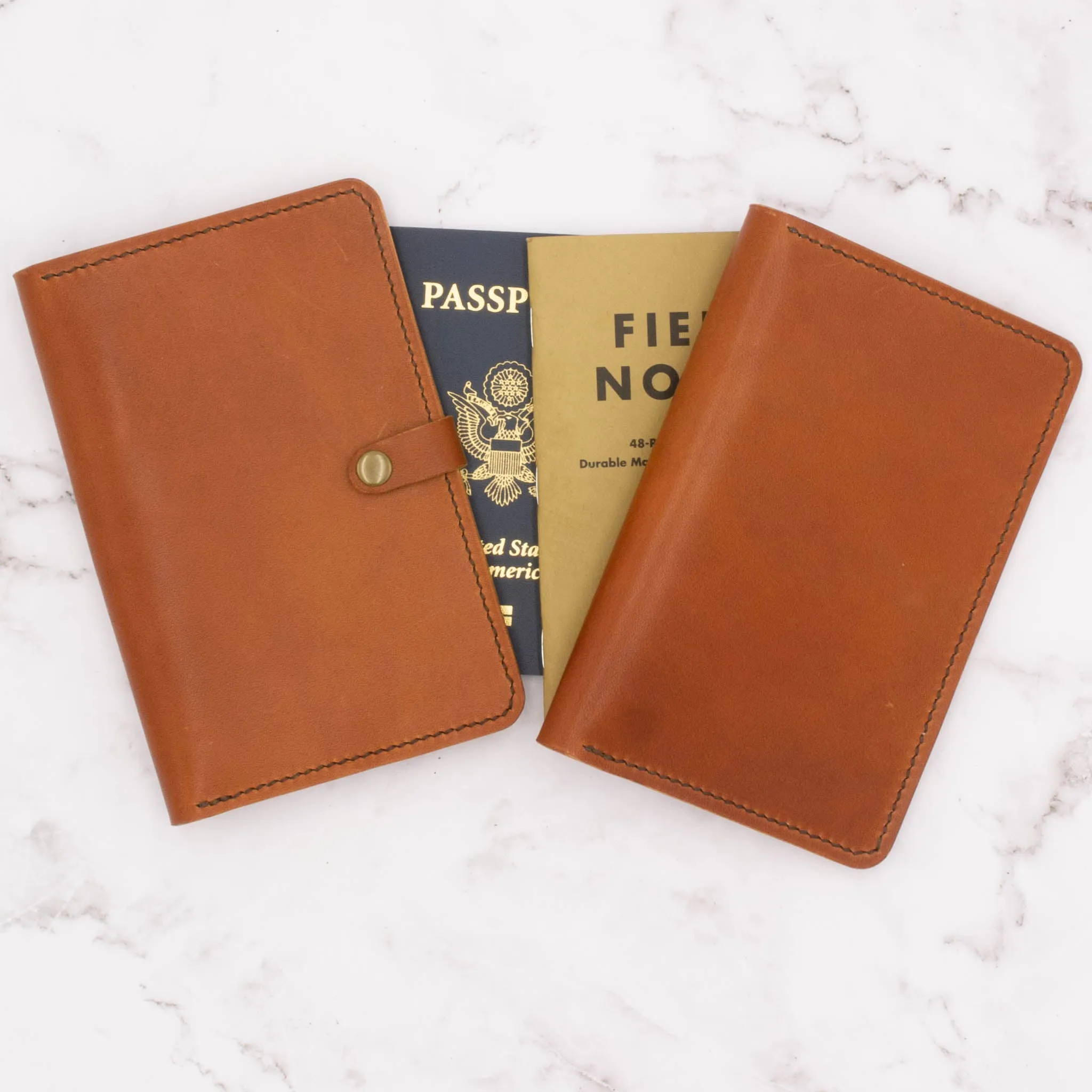 Leather Field Note / Passport Cover with Snap Closure - English Tan