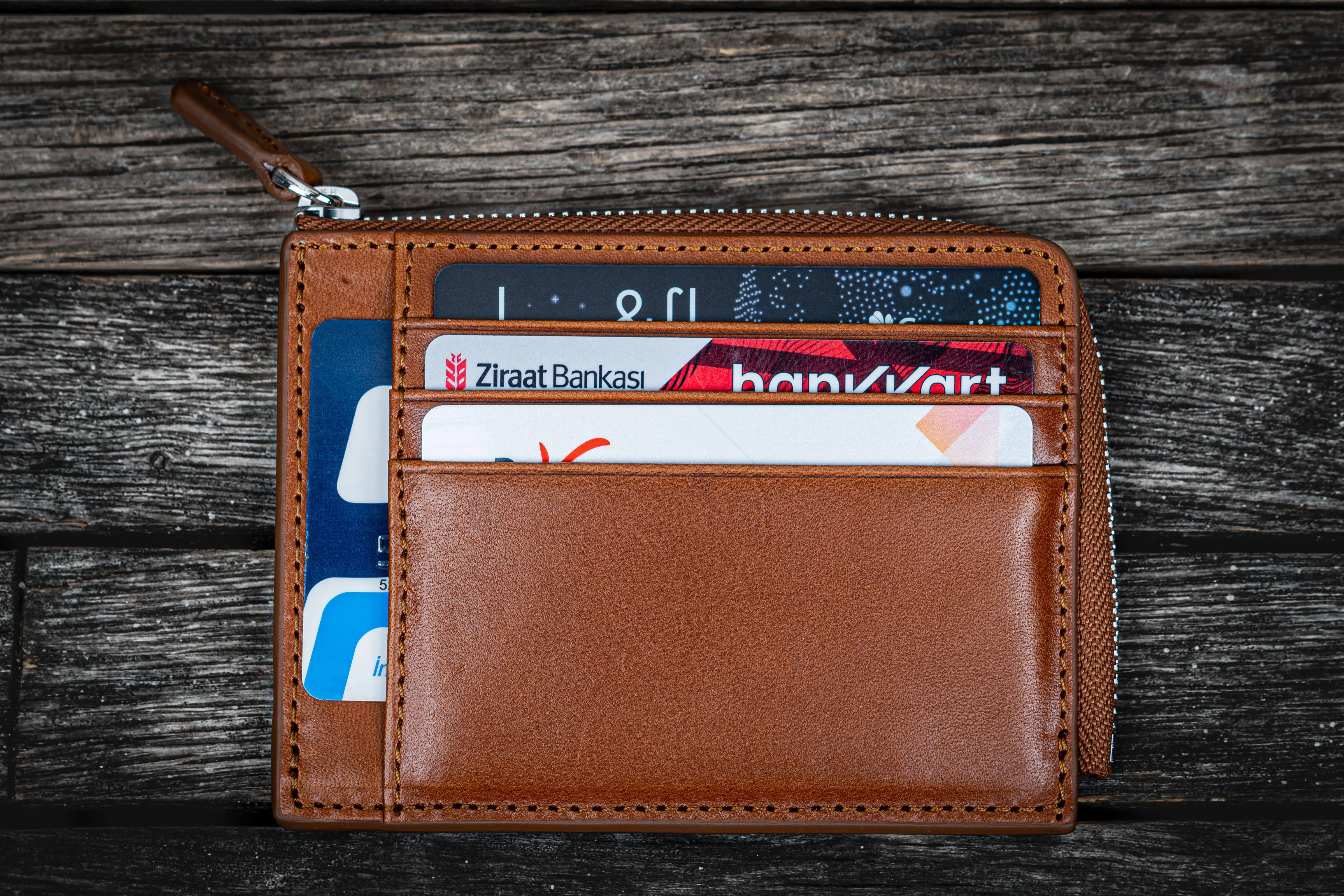 Leather Zippered Mega Mini Wallet - Brown