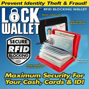 Lock Wallet - RFID Blocking Wallet for Men and Women Protection from Theft (Red)