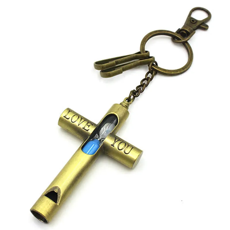 ''Love you'' Timeless Hourglass Cross Whistle Keychain