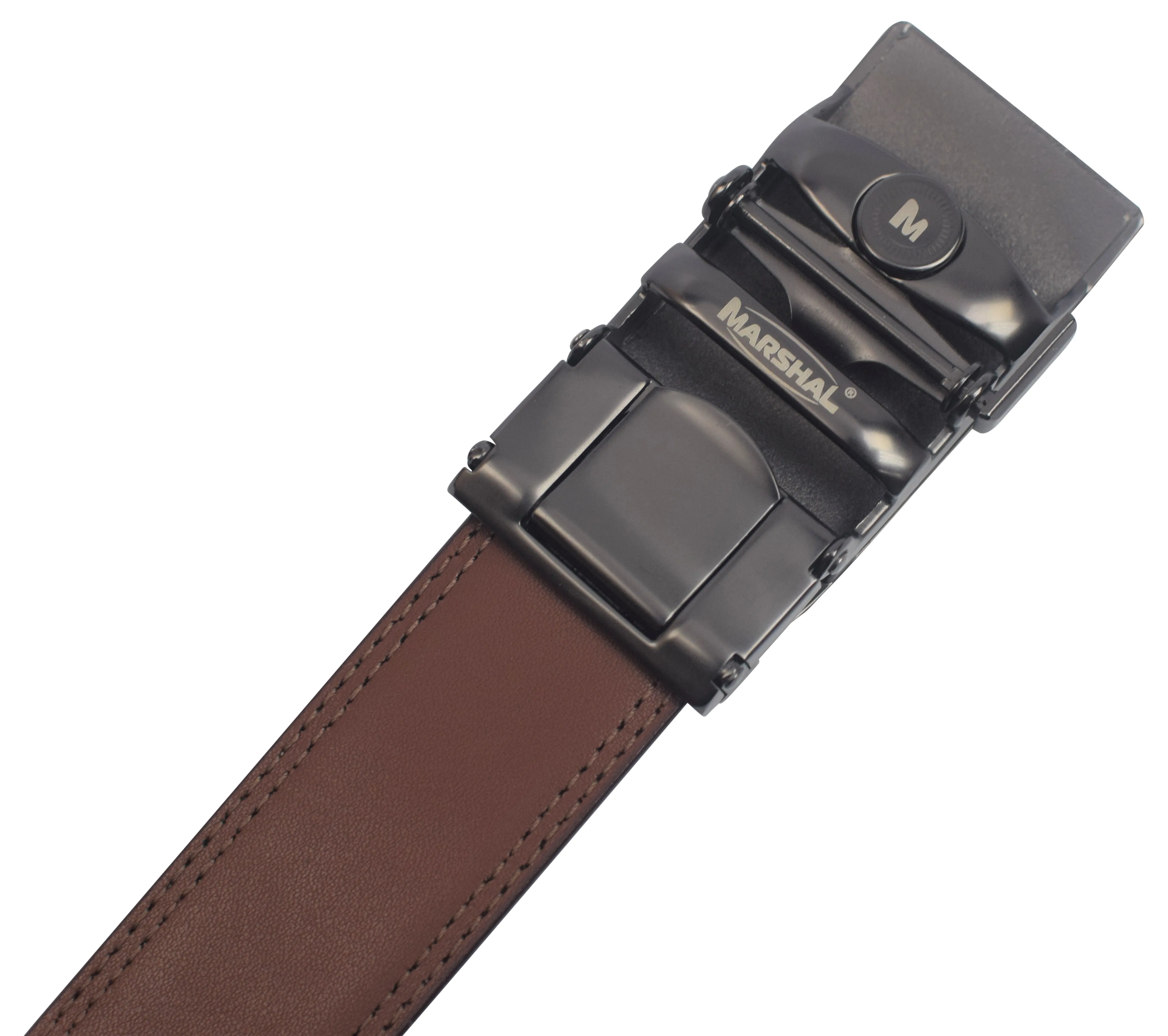 Marshal Men's Genuine Leather Ratchet Dress Belt With Automatic Buckle