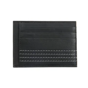 Men's Contrast Stitch Pebble Grain Leather Card Holder with RFID Blocking