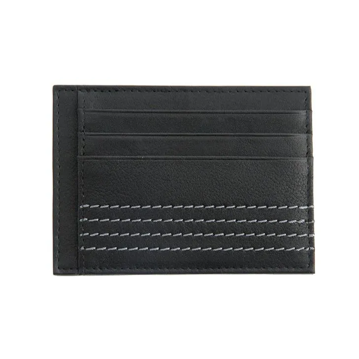 Men's Contrast Stitch Pebble Grain Leather Card Holder with RFID Blocking