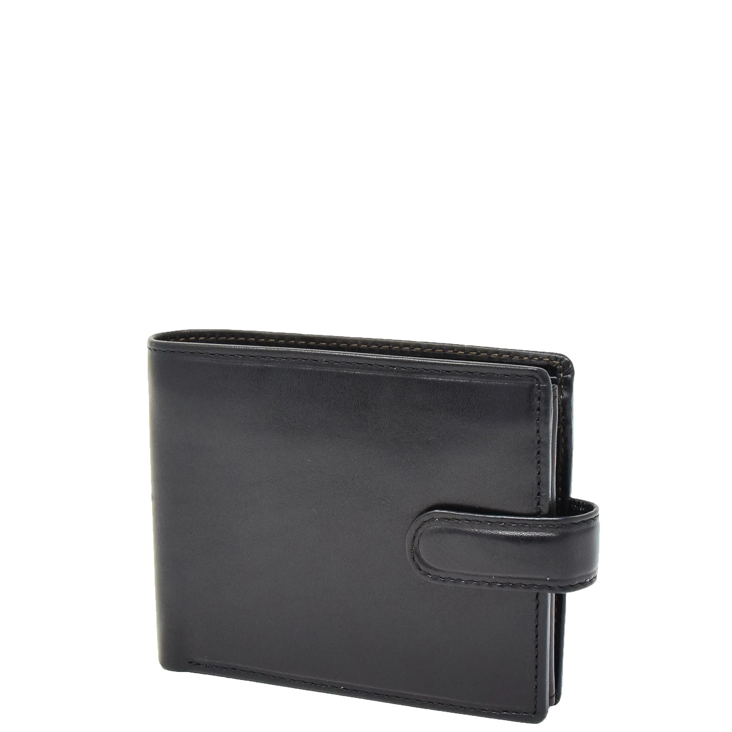 Mens Genuine Italian Leather Snap Closure Wallet AVZ5 Black