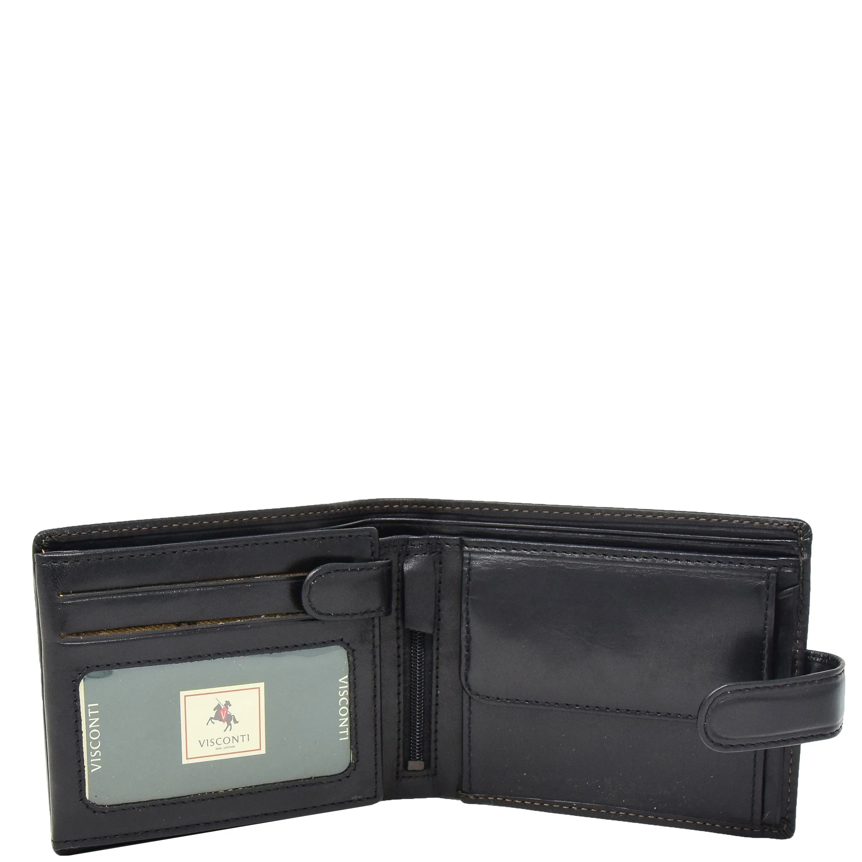 Mens Genuine Italian Leather Snap Closure Wallet AVZ5 Black