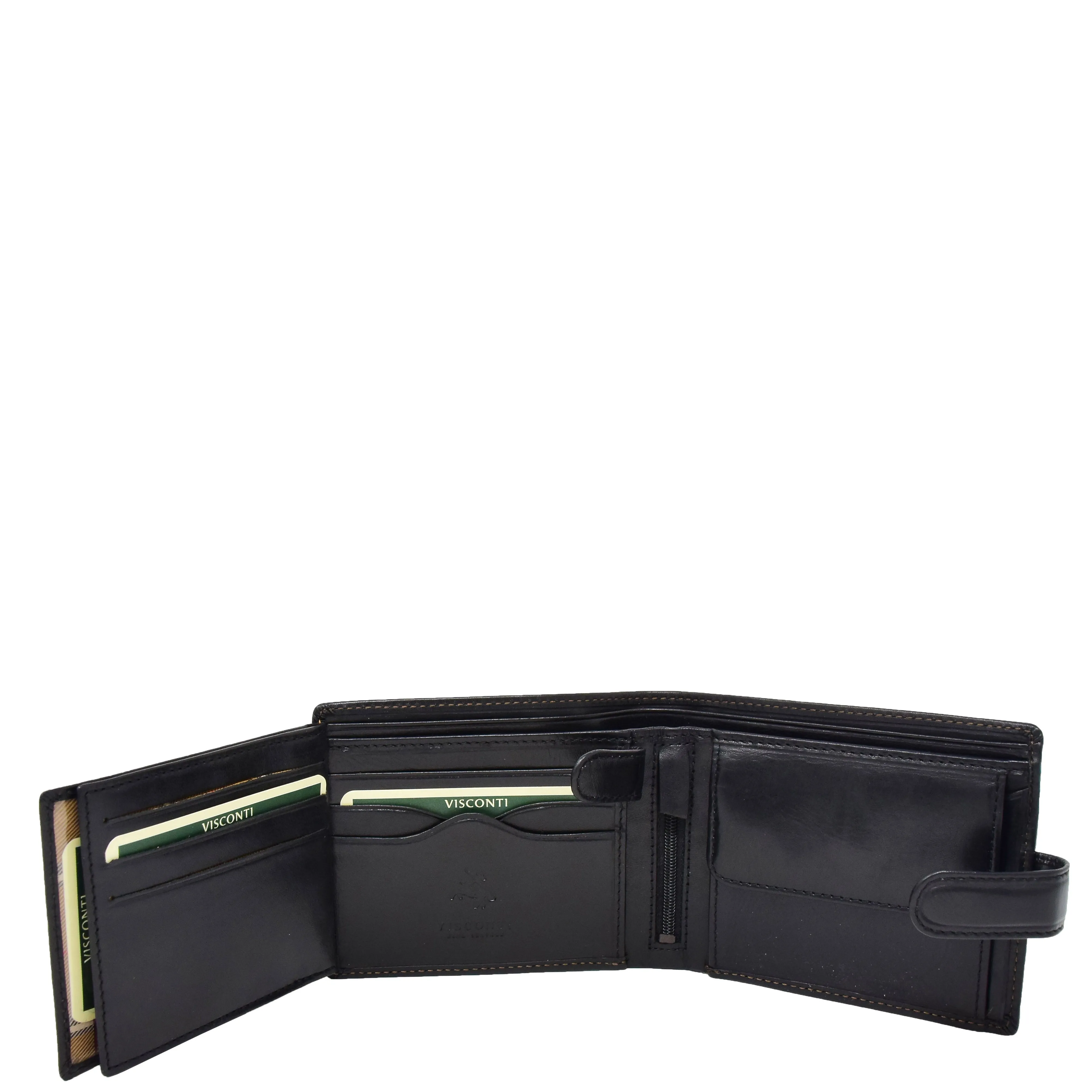 Mens Genuine Italian Leather Snap Closure Wallet AVZ5 Black