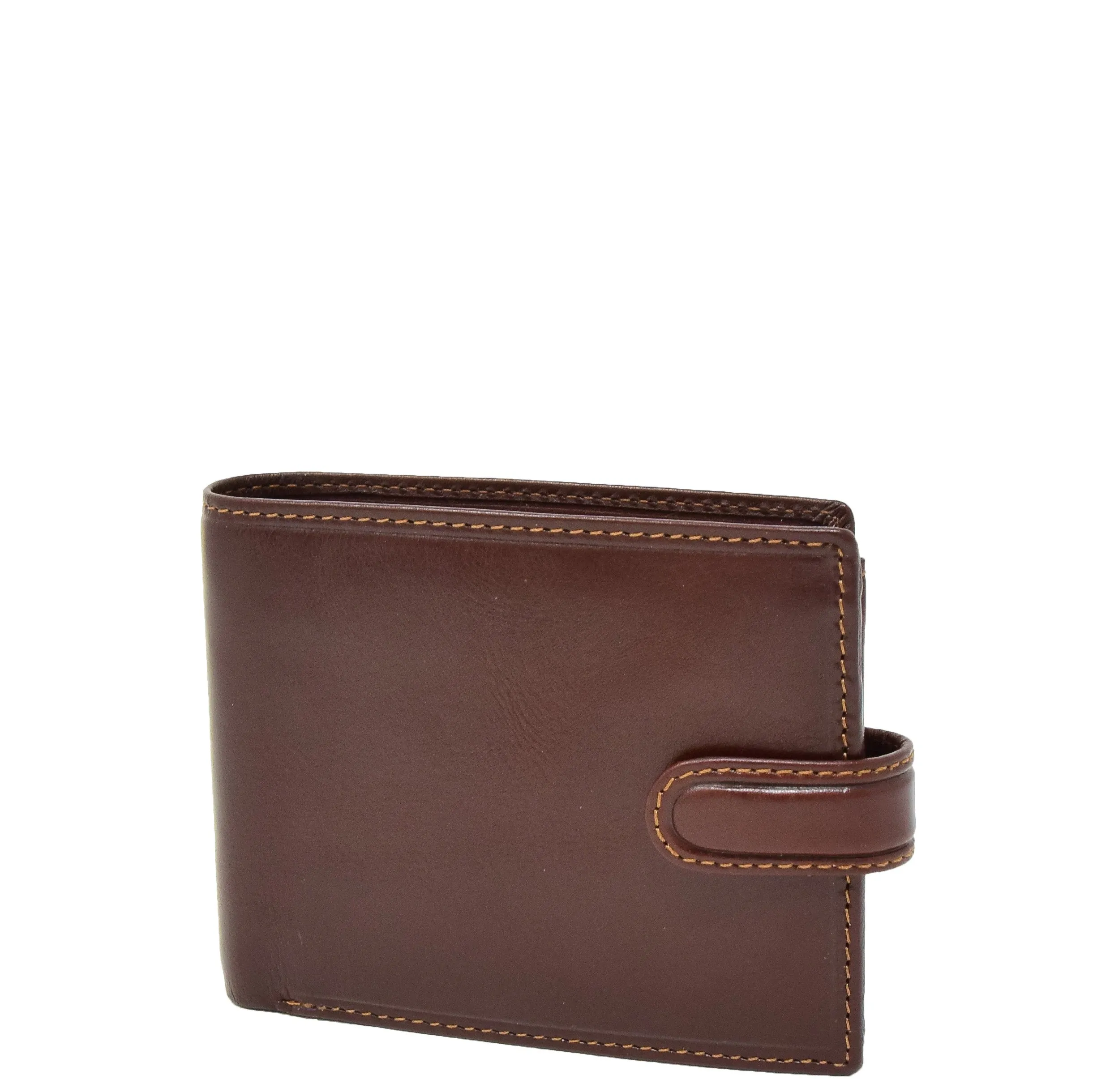 Mens Genuine Italian Leather Snap Closure Wallet AVZ5 Brown