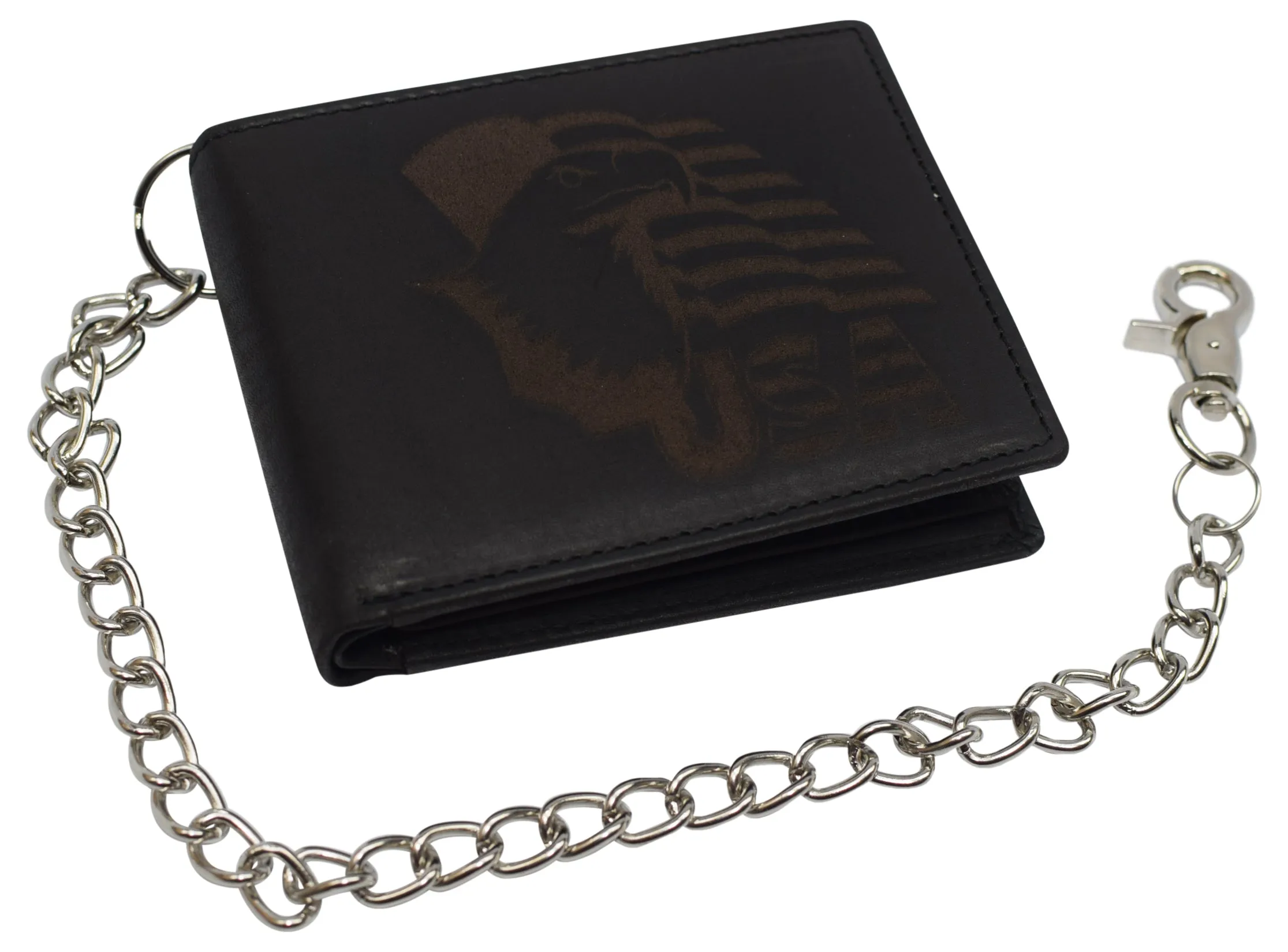 Men's Genuine Leather RFID Blocking Bifold Chain Logo Wallets Black, Biker Wallet for Men