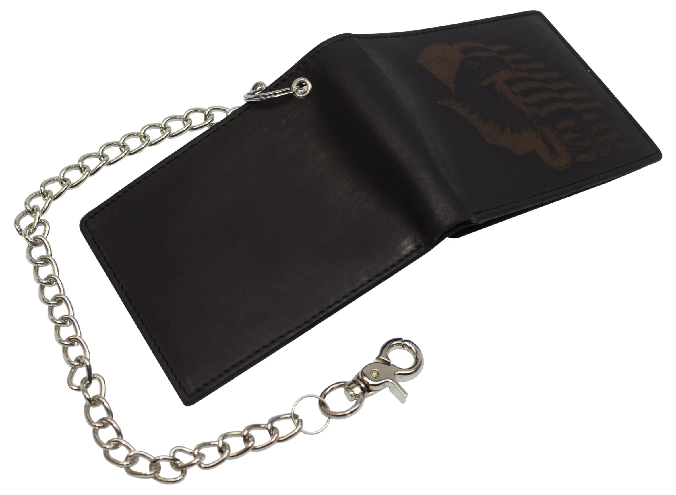 Men's Genuine Leather RFID Blocking Bifold Chain Logo Wallets Black, Biker Wallet for Men