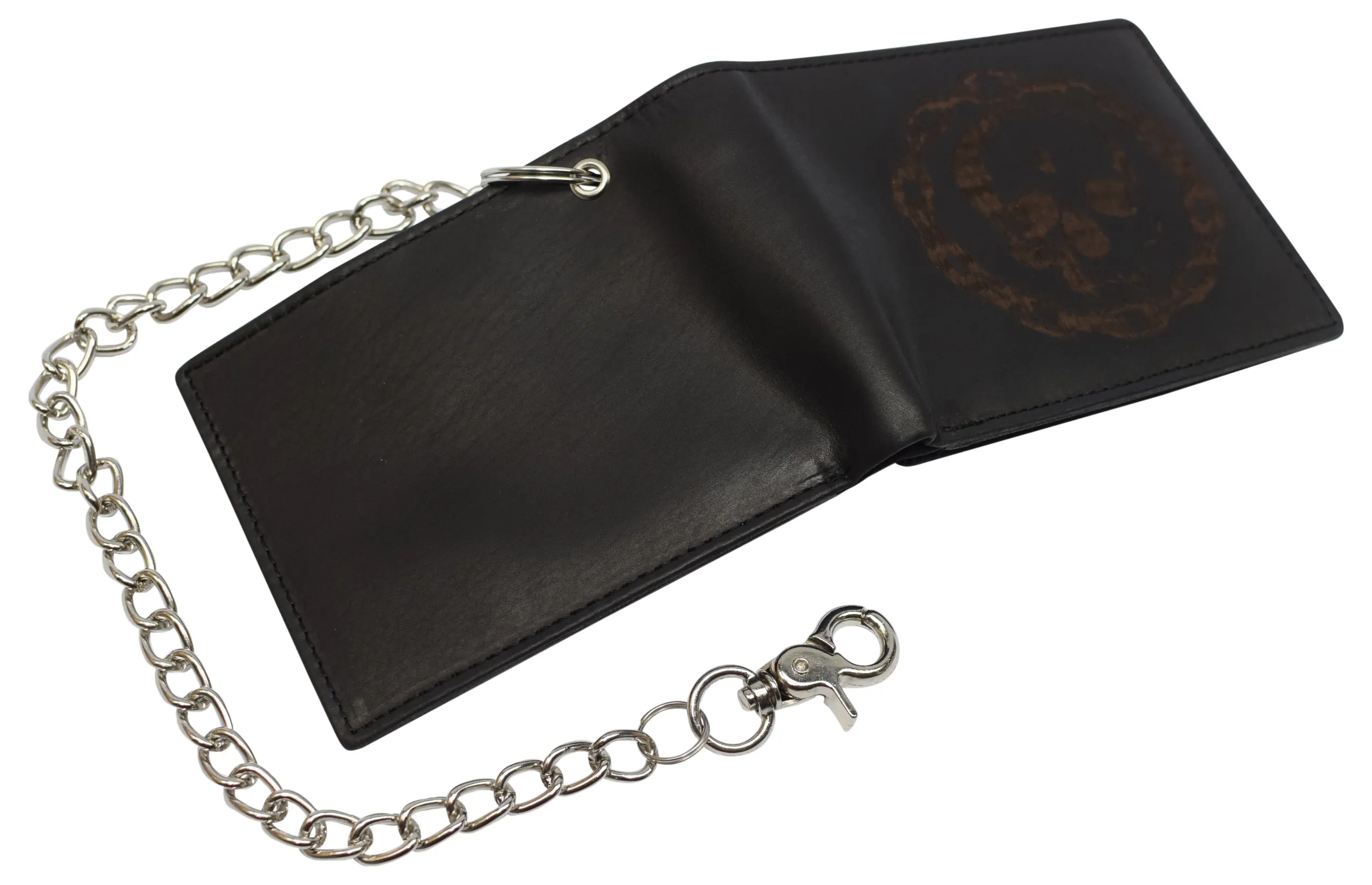 Men's Genuine Leather RFID Blocking Bifold Chain Logo Wallets Black, Biker Wallet for Men