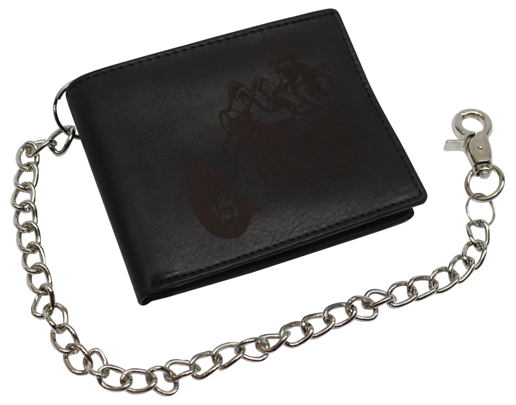 Men's Genuine Leather RFID Blocking Bifold Chain Logo Wallets Black, Biker Wallet for Men