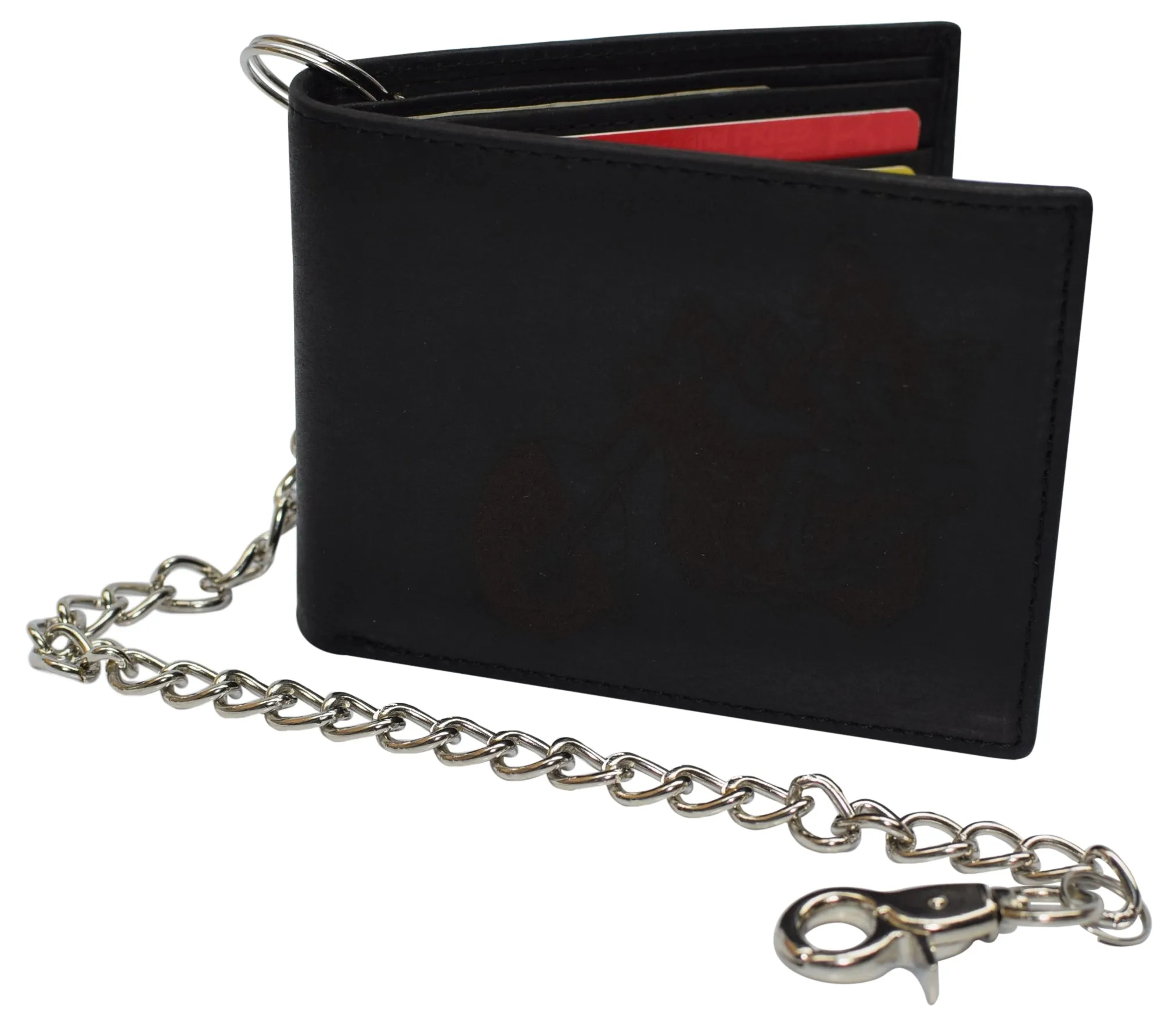 Men's Genuine Leather RFID Blocking Bifold Chain Logo Wallets Black, Biker Wallet for Men