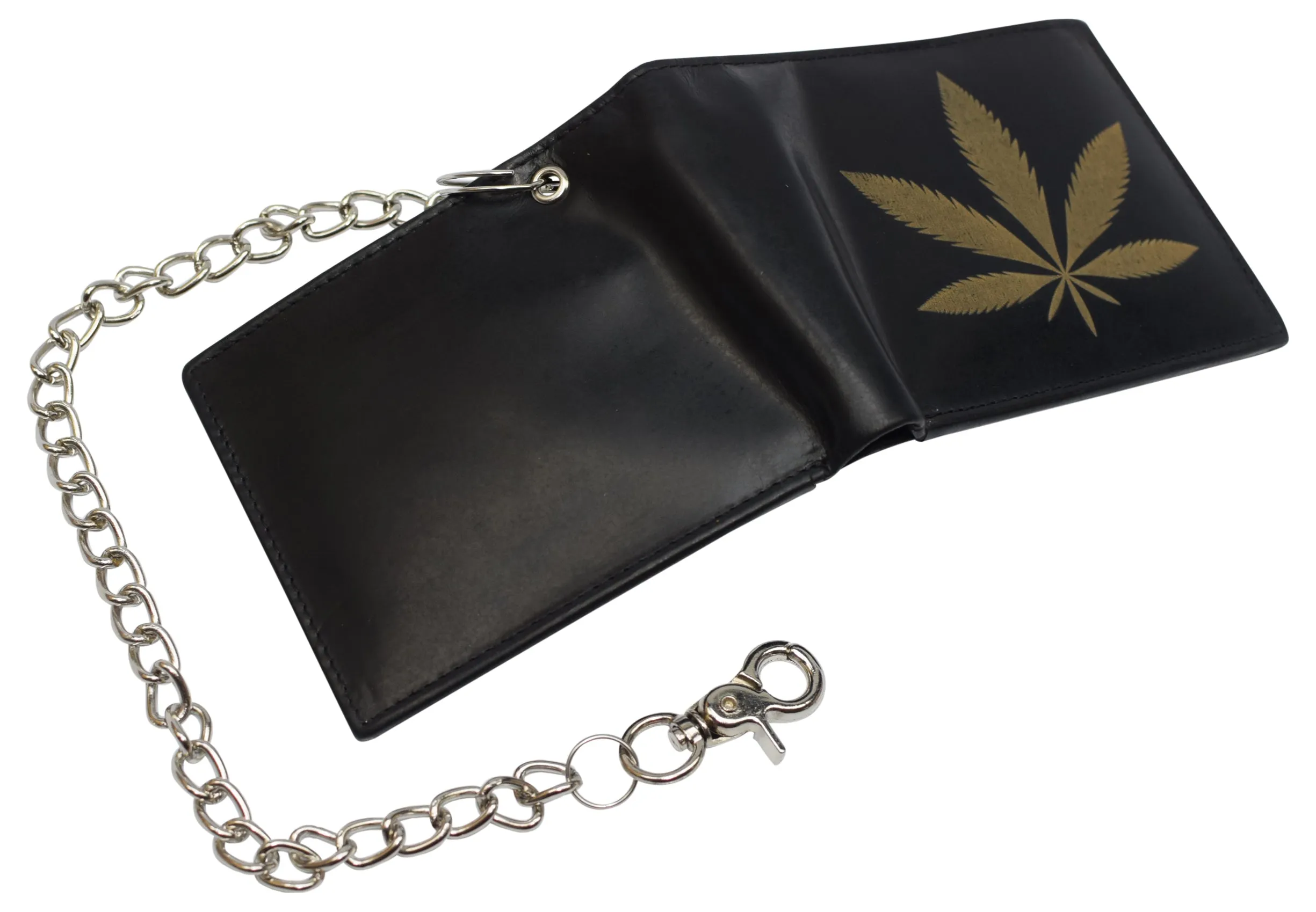 Men's Genuine Leather RFID Blocking Bifold Chain Logo Wallets Black, Biker Wallet for Men