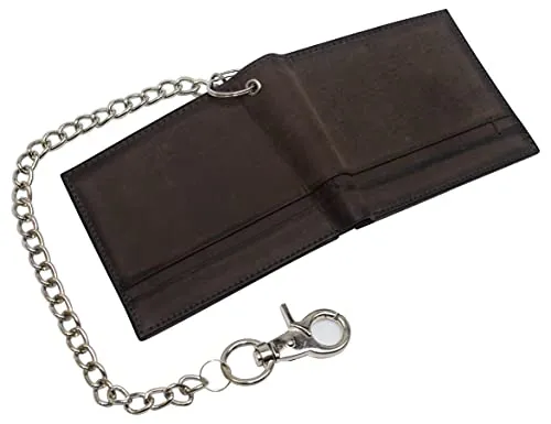 Men's Genuine Leather RFID Blocking Chain Biker Bifold Flap Up ID Wallet