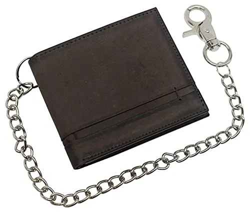 Men's Genuine Leather RFID Blocking Chain Biker Bifold Flap Up ID Wallet