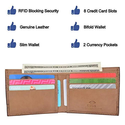 Mens Slim Bifold Wallet RFID Blocking Front Pocket Genuine Hunter Leather Wallets for Men