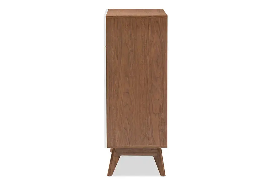 Merrick White/Walnut Wood Storage Shoe Cabinet