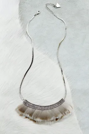 Mesh Feather Bib Statement Necklace - GREY