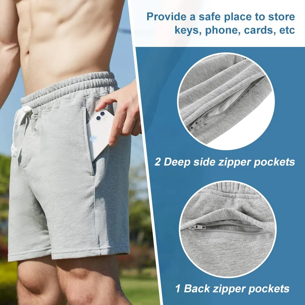 Nimenjoja Mens 5.5 Inch Athletic Gym Shorts Jersey Zipper Pocket Shorts Grey