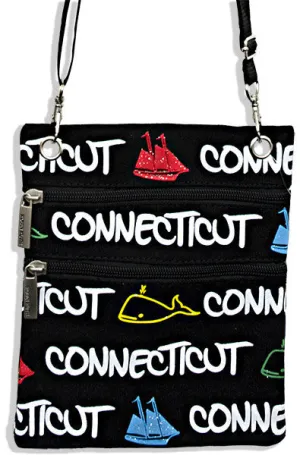 NWCT1 Robin Ruth Neck Wallet - Black with Multi Whale/Ship - Connecticut