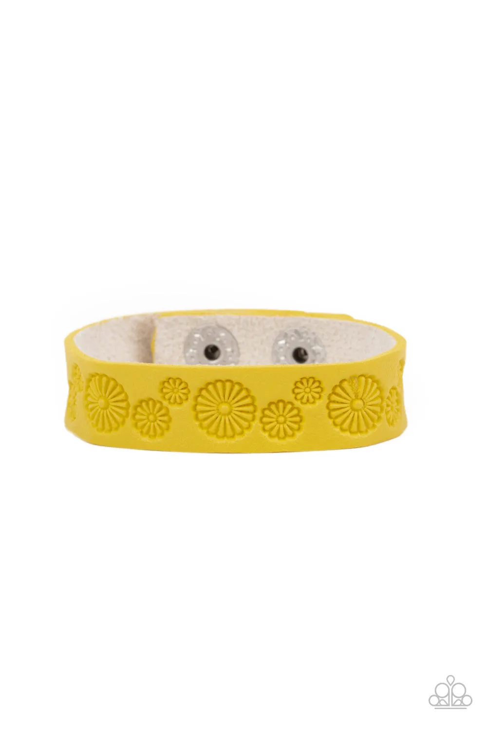 Paparazzi Follow The Wildflowers Yellow Floral Leather Wrap Bracelet