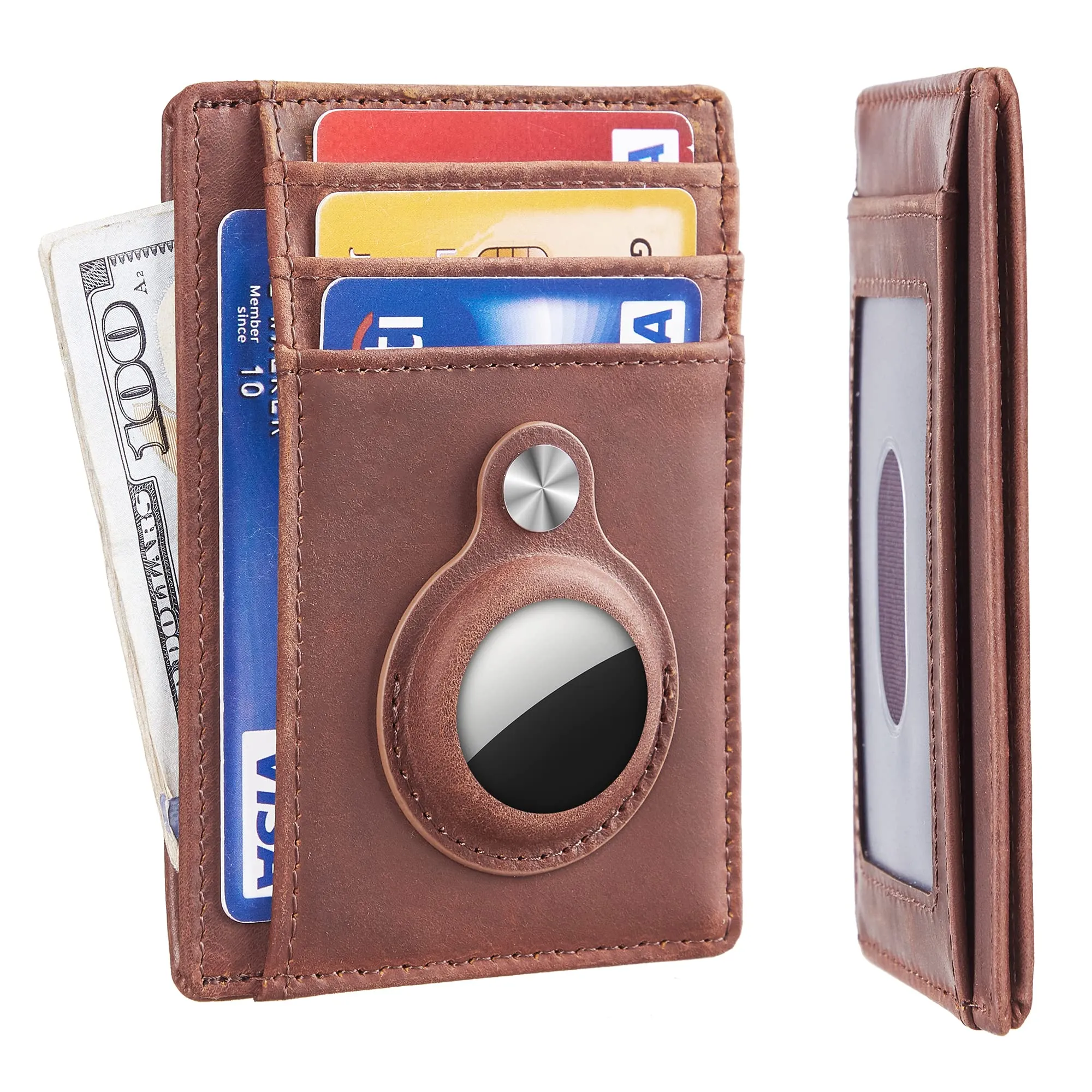 PU Leather Airtag Wallet for Men Ultra Slim Front Pocket Card Holder