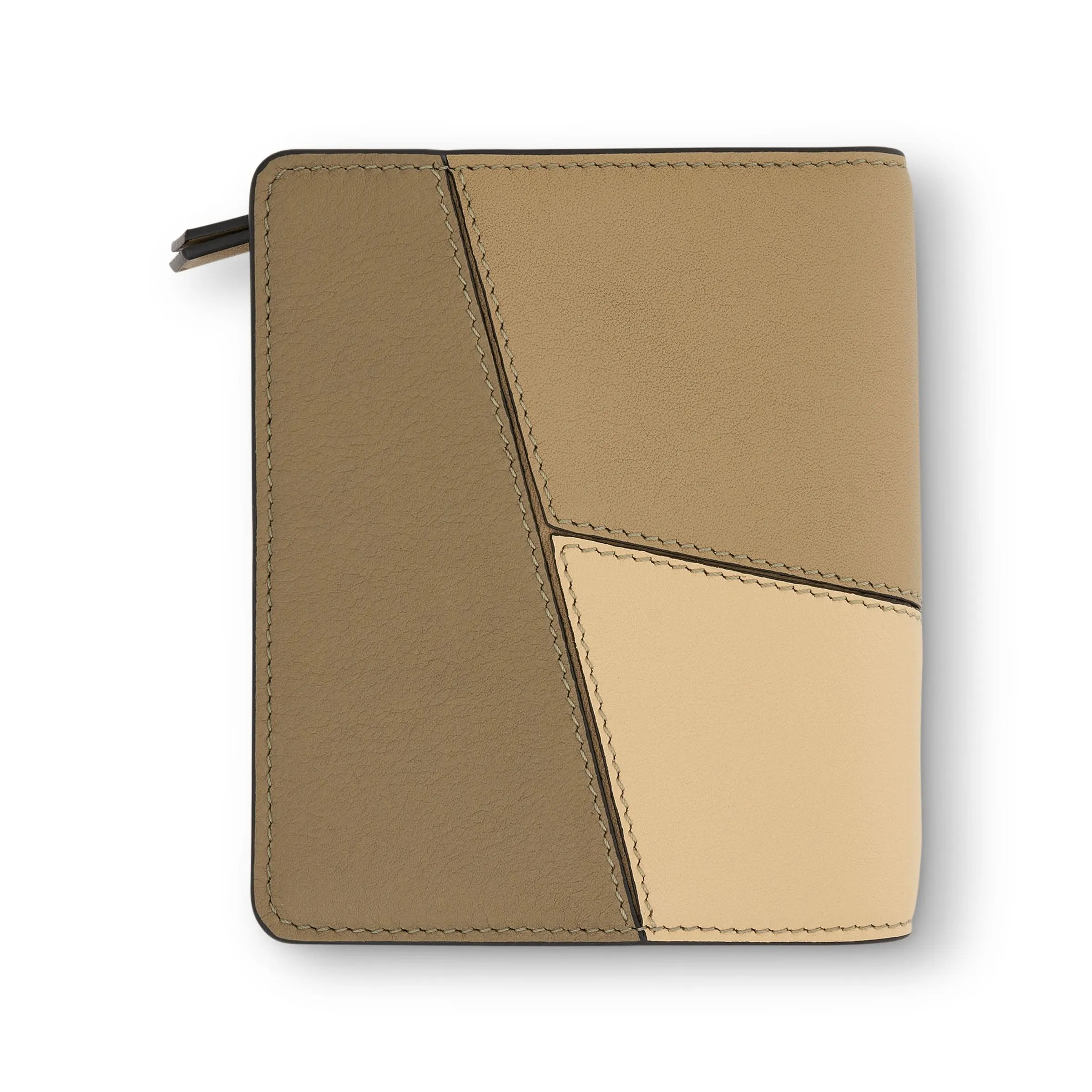 Puzzle Compact Zip Wallet in Classic Calfskin in Clay Green/Butter