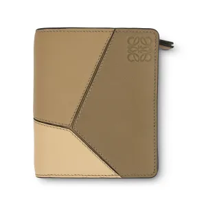 Puzzle Compact Zip Wallet in Classic Calfskin in Clay Green/Butter