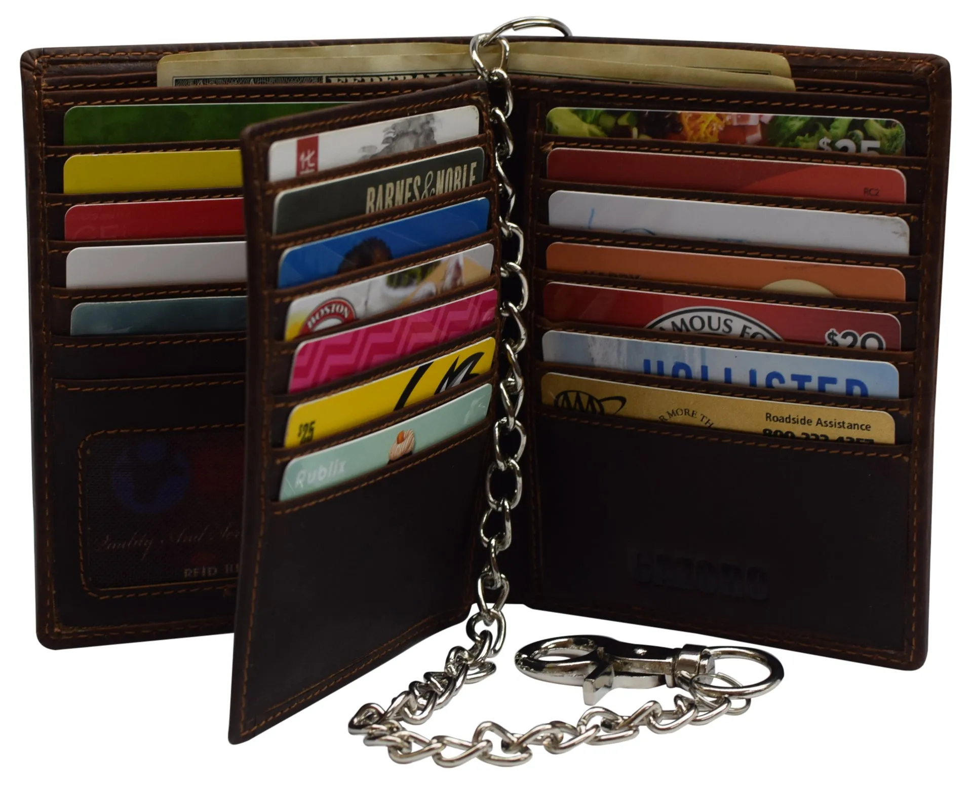 RFID Blocking Bifold Hipster Multi Credit Card ID Holder Biker Chain Wallet Vintage Leather