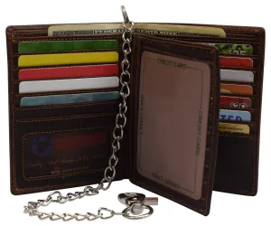 RFID Blocking Bifold Hipster Multi Credit Card ID Holder Biker Chain Wallet Vintage Leather