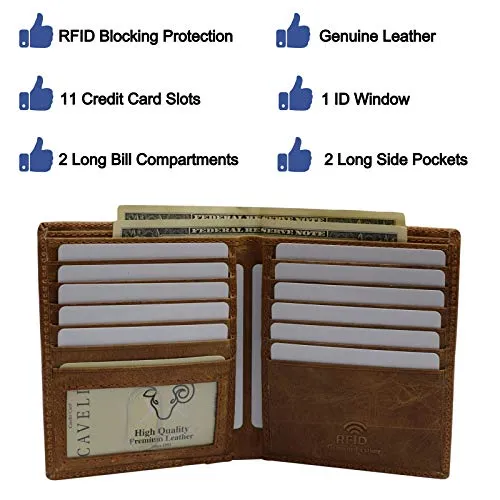 RFID Blocking Mens Leather Slim Bi-Fold Big Hipster European Wallet USA Series Gift Box