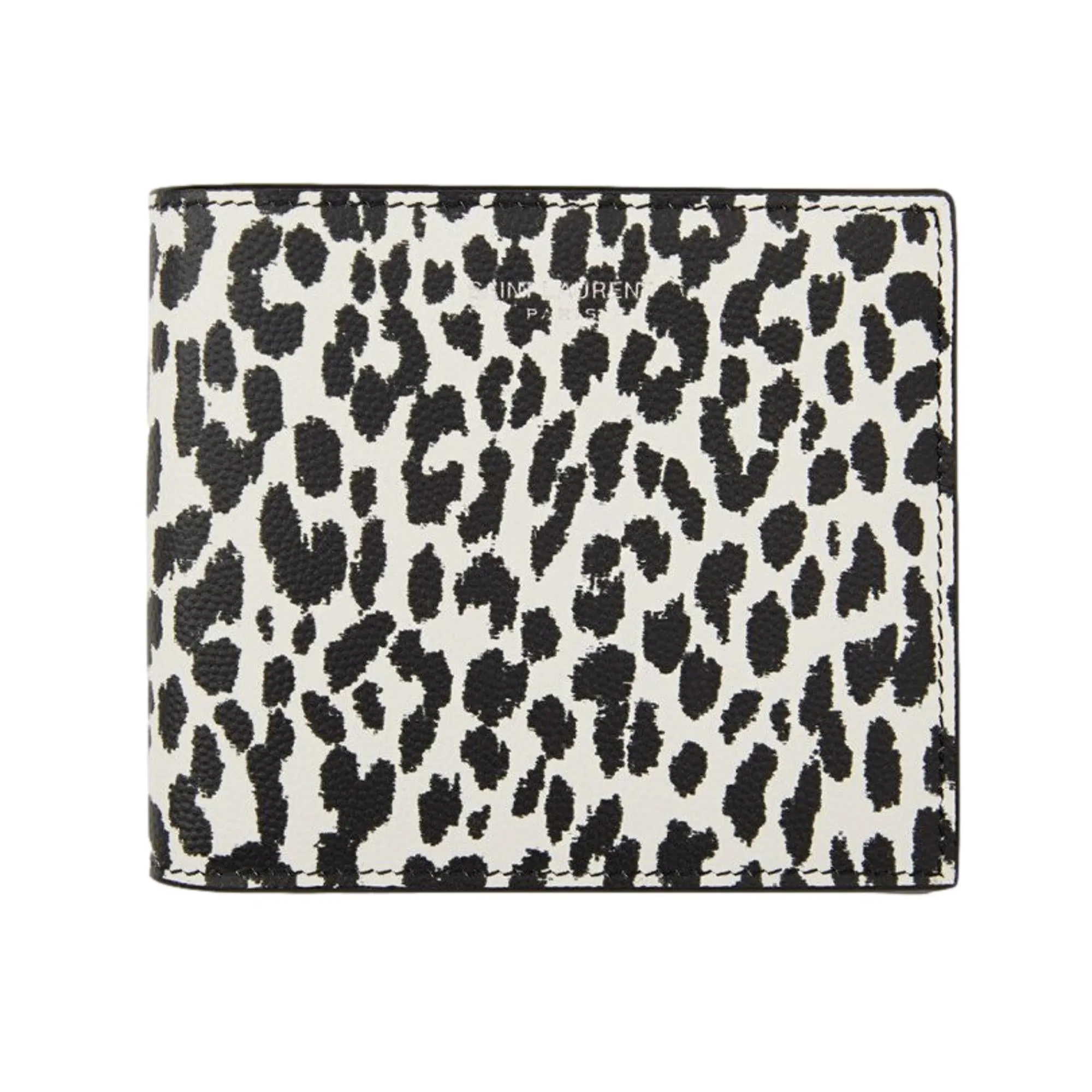 Saint Laurent BabyCat Leopard Print Black and White Leather Bifold Wallet