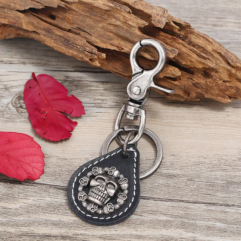 Skeleton Head Punk Pendant Leather Keychain