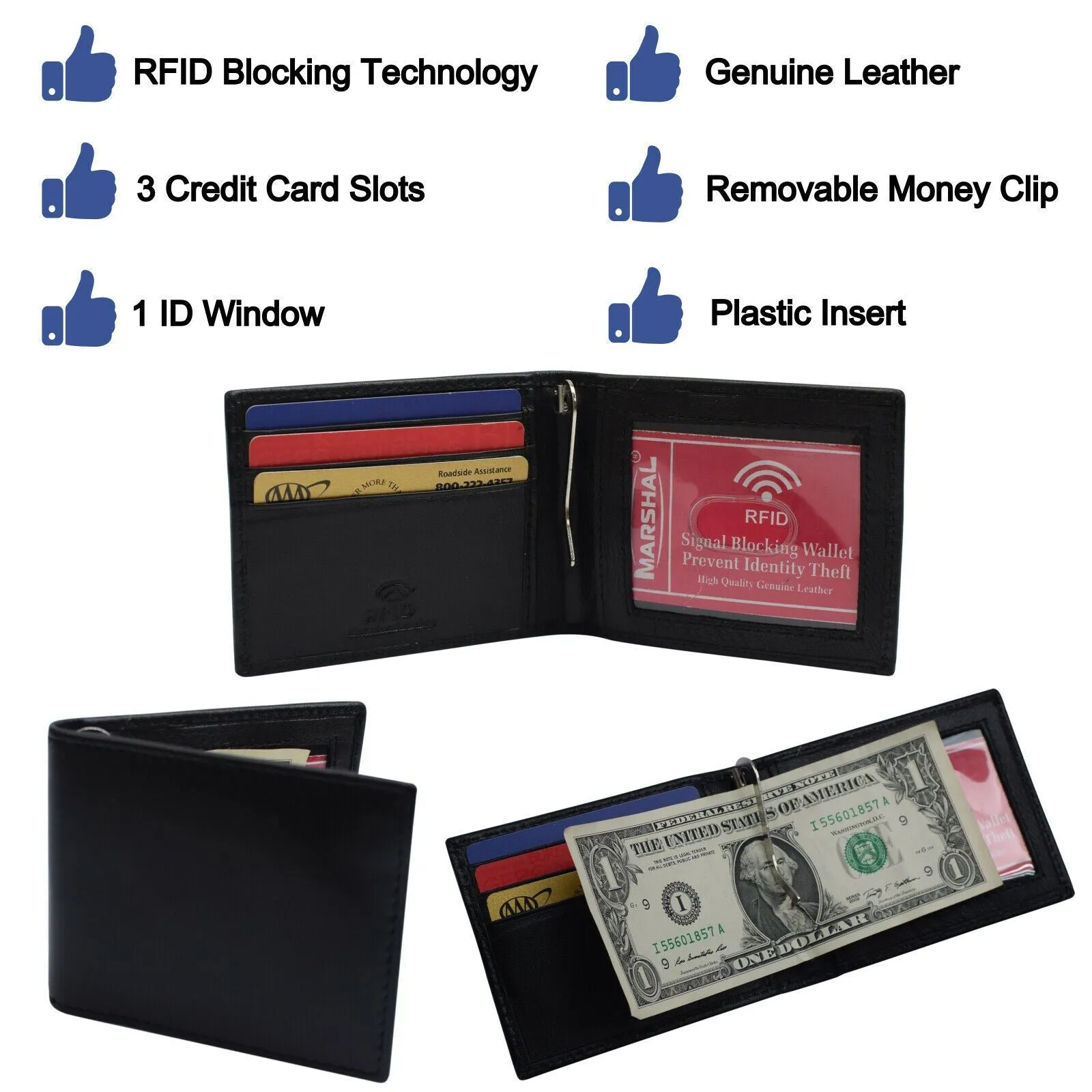 Slim Wallets For Men Bifold Mens Wallet With Removable Money Clip RFID Blocking