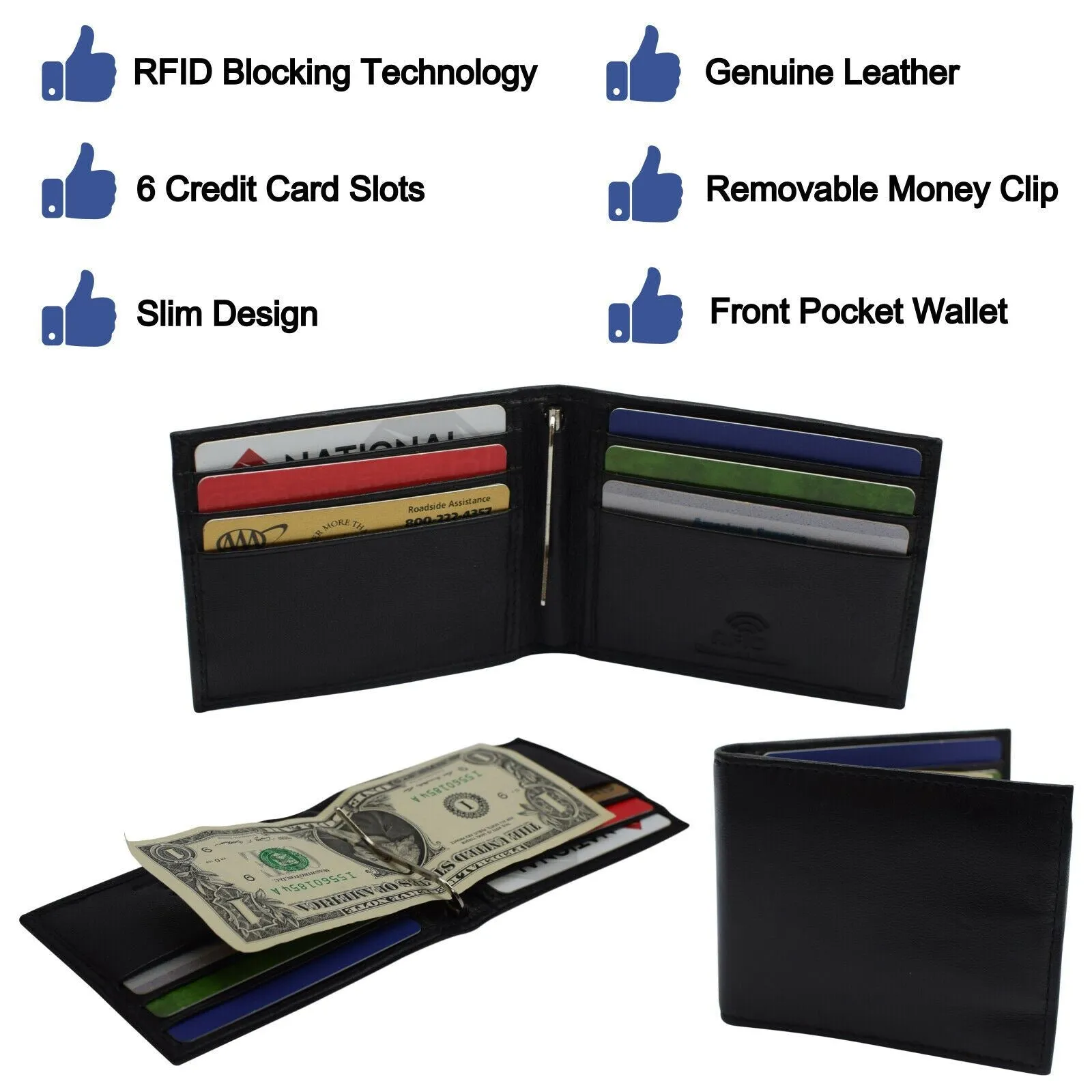 Slim Wallets For Men With Money Clip Bifold Wallet RFID Card Holder Mens Wallets