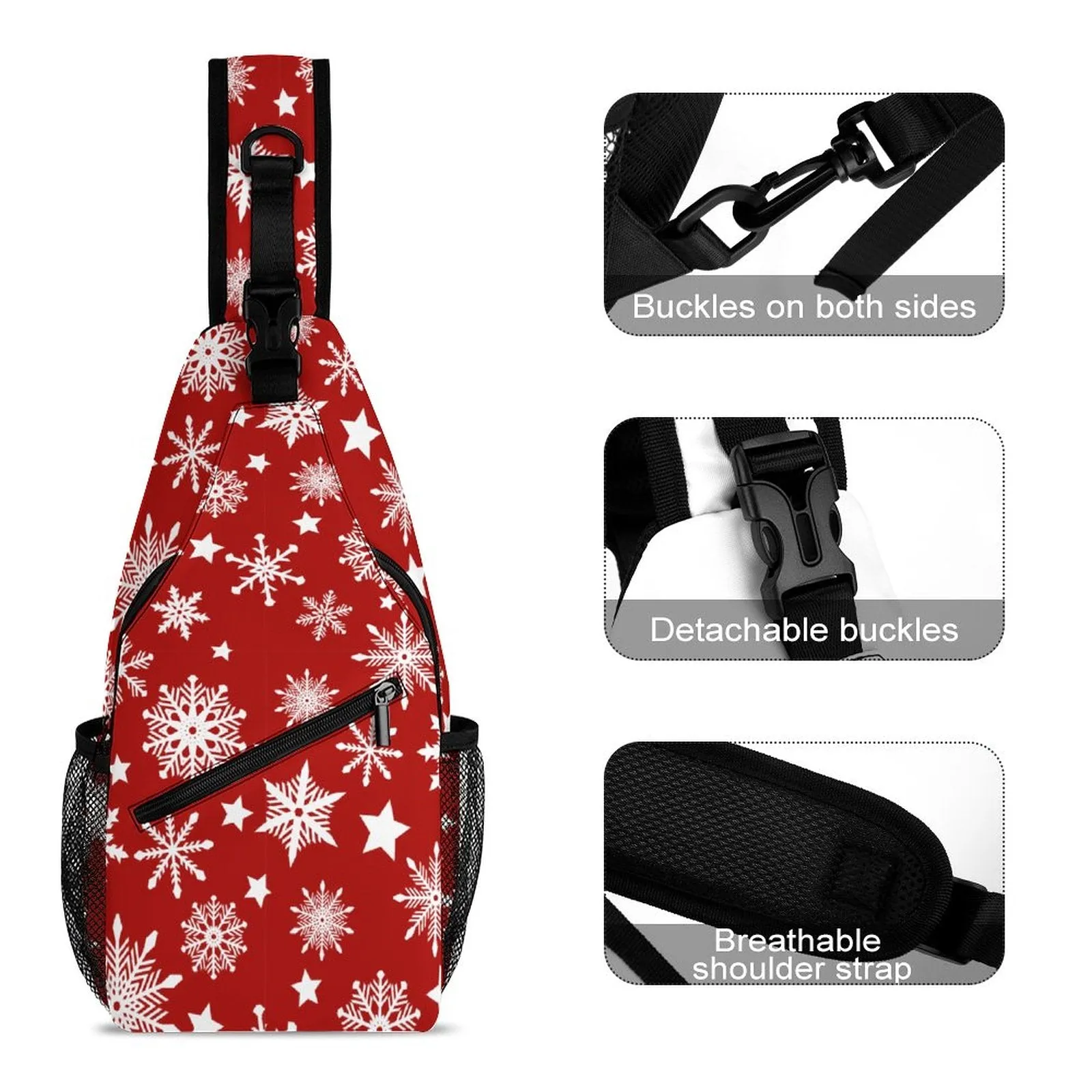 Snowflake Design Holiday Pattern Sling Bag (All-Over Printing), Perfect Gift for Handsfree Holidays