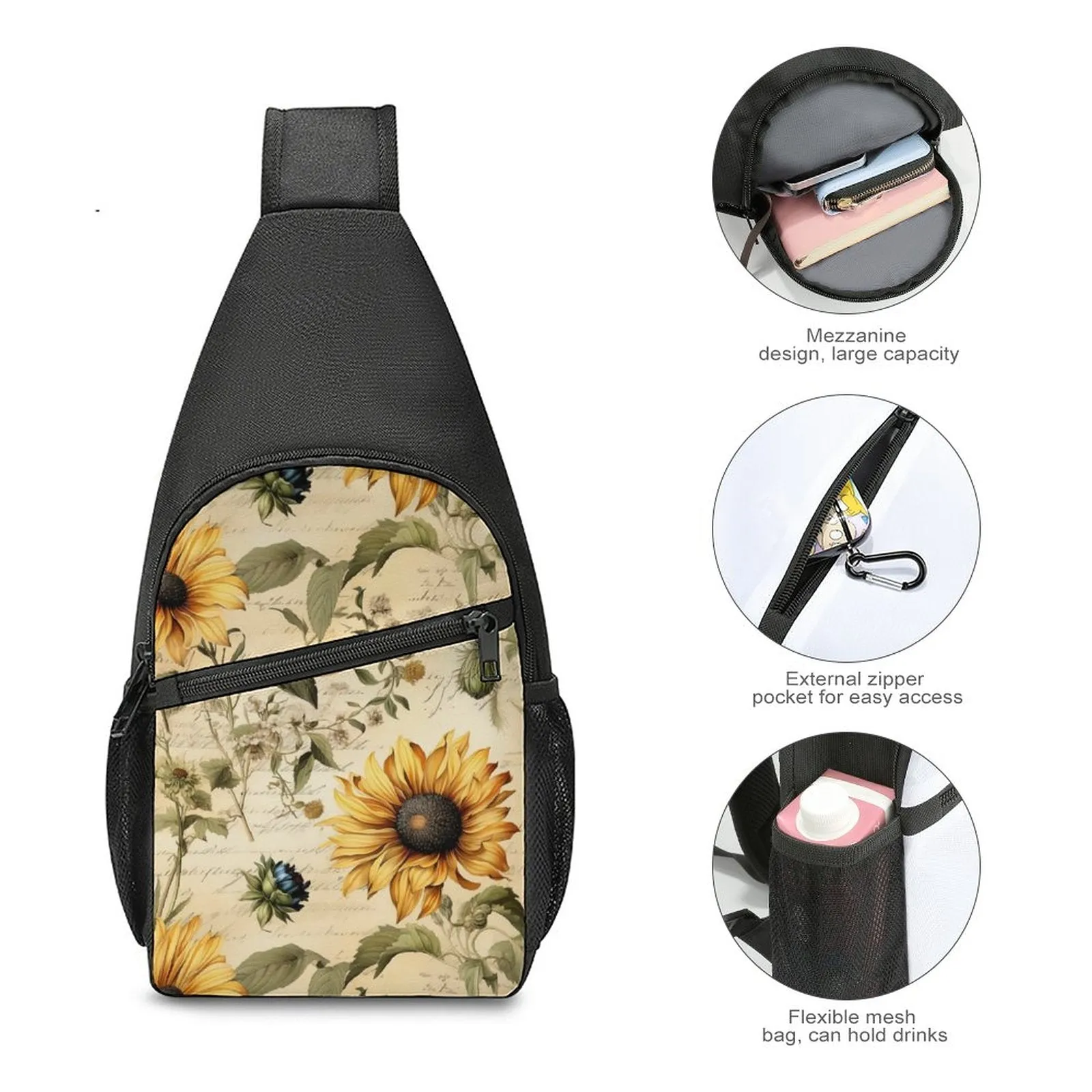 SUNFLOWER slingbag  with Single Shoulder, Adorable gift idea for floral fans