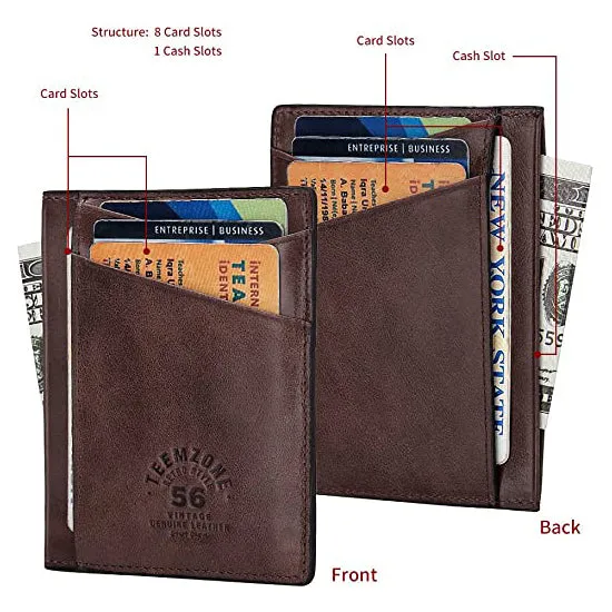 Teemzone RFID Blocking Genuine Leather Slim Cardholder (3741)