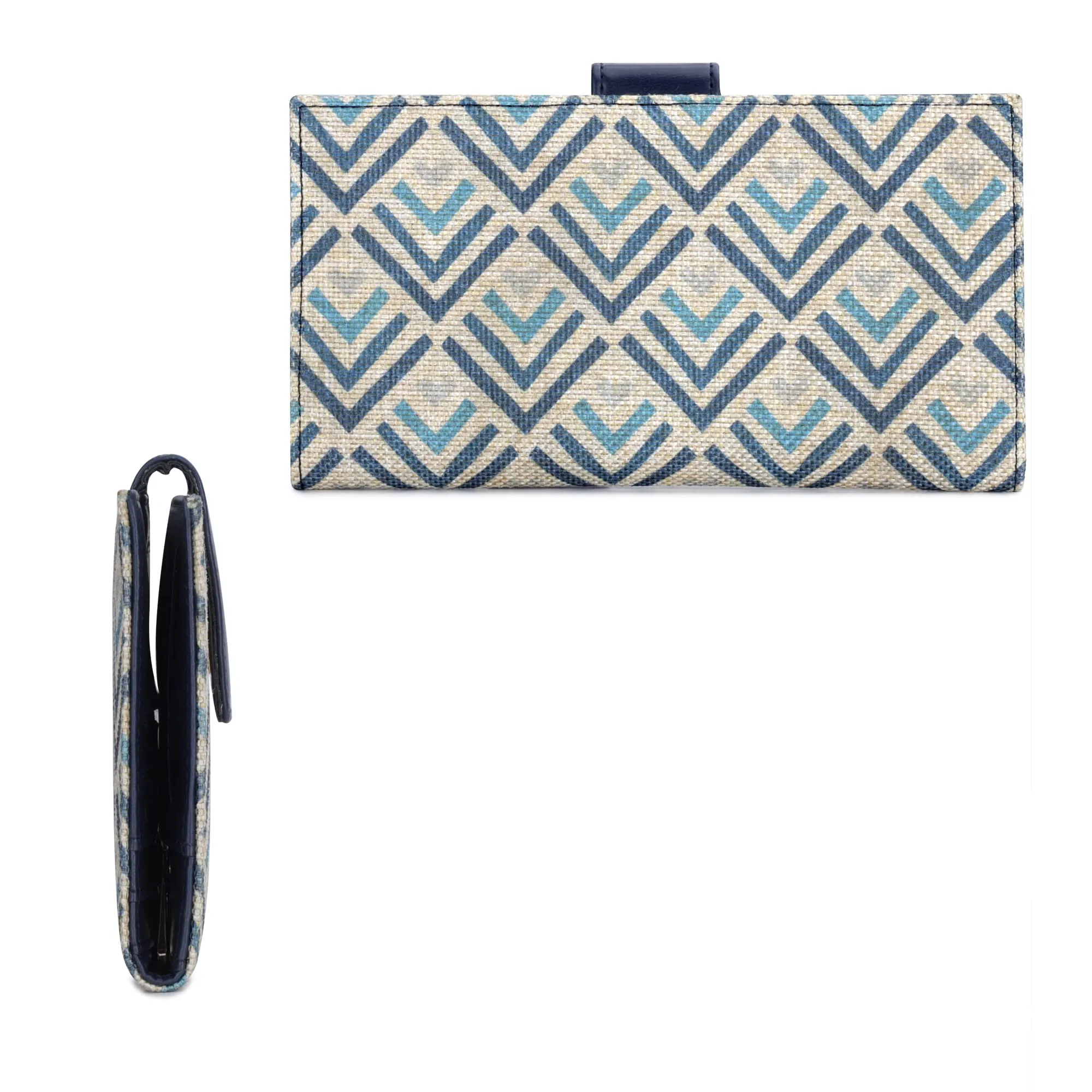 The Clownfish Orlanda Collection Printed Handicraft Fabric Womens Wallet Clutch Ladies Purse with Multiple Card Holders (White with Grey Stripes)