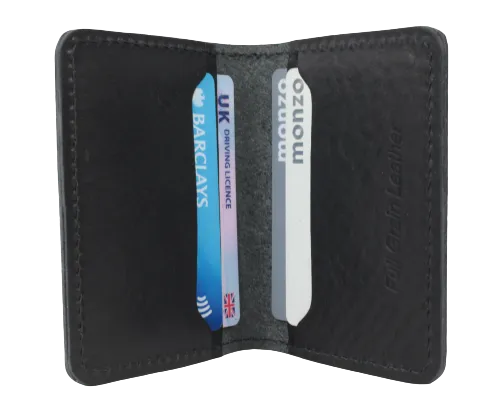 The Quad Black Full Grain Leather Slim 4 Card Wallet "Minimalist Series"