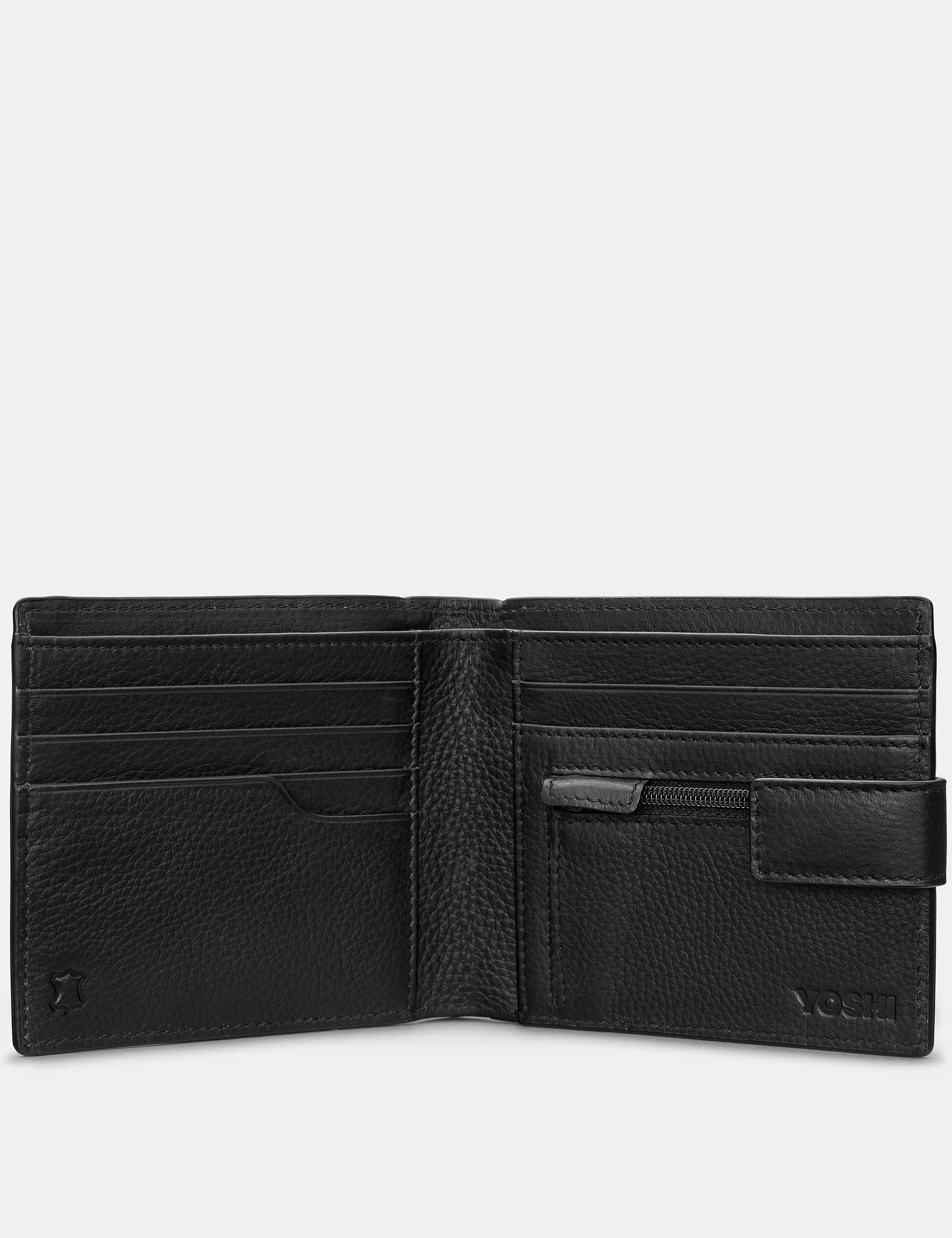 Two Fold Black Leather Wallet With Tab