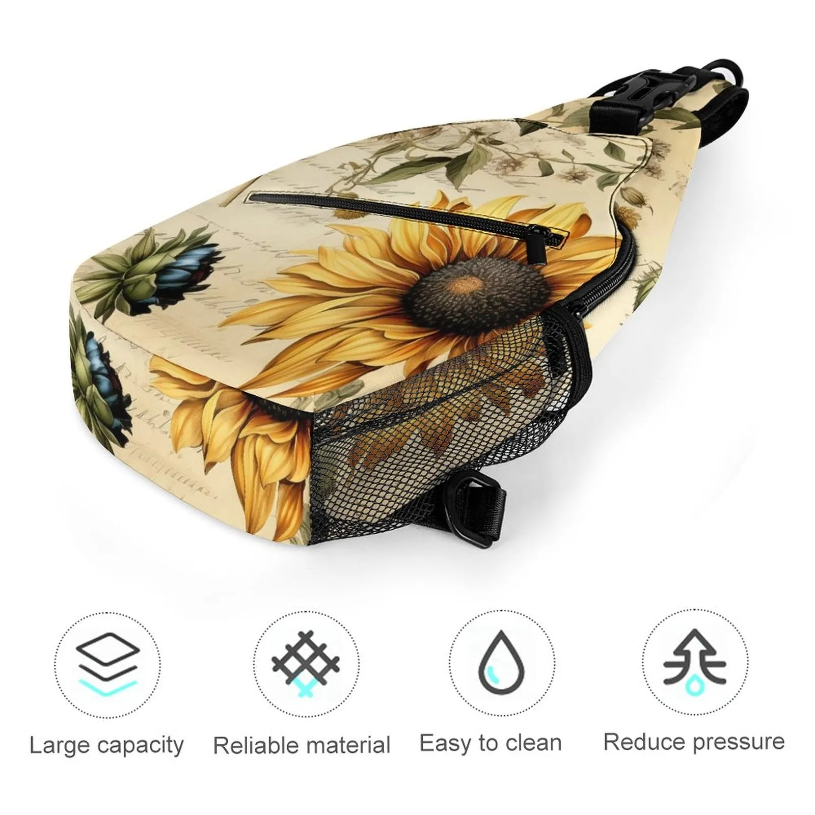 Unique Sunflower pattern Sling Bag, (All-Over Printing), Floral fan gift idea