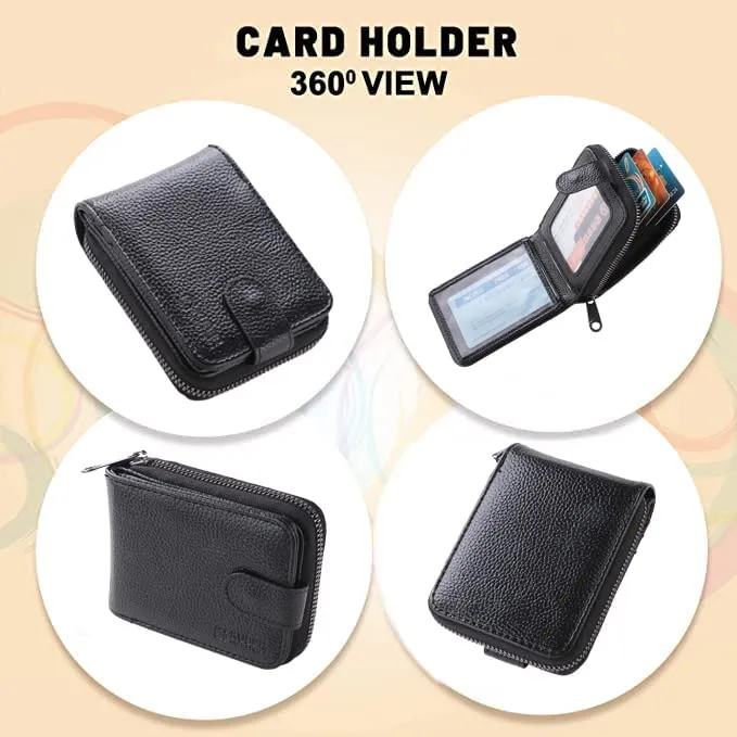 Urbane Home Card Holder Wallet For Men Women|Debit Credit Card Holder|Wallet For Id, Visiting Card, Buisness Card|RFID Protected|Button & Zipper Closure Wallet|Black