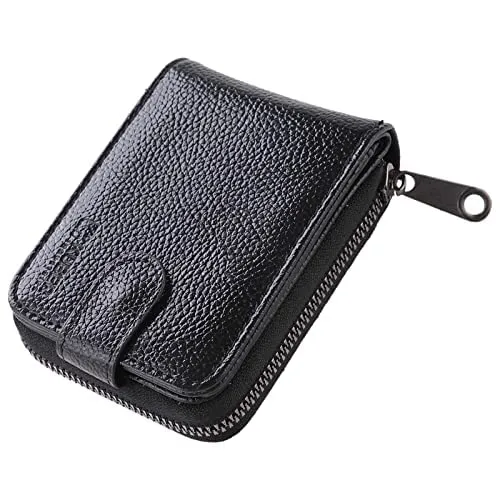 Urbane Home Card Holder Wallet For Men Women|Debit Credit Card Holder|Wallet For Id, Visiting Card, Buisness Card|RFID Protected|Button & Zipper Closure Wallet|Black