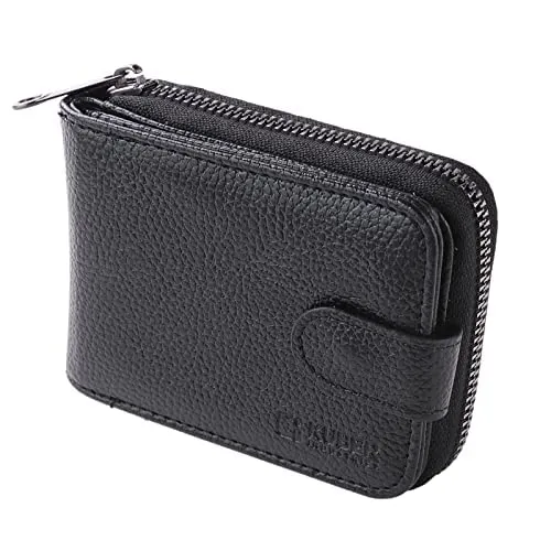 Urbane Home Card Holder Wallet For Men Women|Debit Credit Card Holder|Wallet For Id, Visiting Card, Buisness Card|RFID Protected|Button & Zipper Closure Wallet|Black