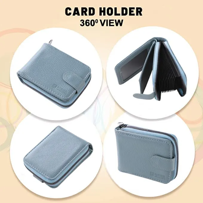 Urbane Home Card Holder Wallet For Men Women|Debit Credit Card Holder|Wallet For Id, Visiting Card, Buisness Card|RFID Protected|Button & Zipper Closure Wallet|Blue