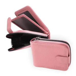 Urbane Home Card Holder Wallet For Men Women|Debit Credit Card Holder|Wallet For Id, Visiting Card, Buisness Card|RFID Protected|Button & Zipper Closure Wallet|Pink