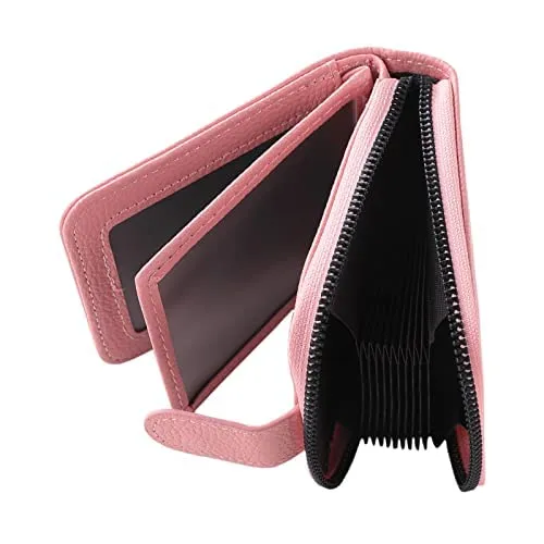 Urbane Home Card Holder Wallet For Men Women|Debit Credit Card Holder|Wallet For Id, Visiting Card, Buisness Card|RFID Protected|Button & Zipper Closure Wallet|Pink